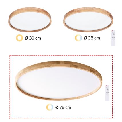 Brilagi - LED dimeriuojamas lubinis šviestuvas ALSON LED/72W/230V 3000-6500K ąžuolas, skersmuo 78 cm + nuotolinis valdymas