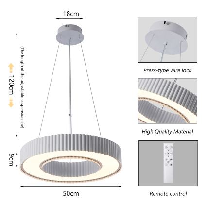 Brilagi - Reguliuojamas LED pakabinamas šviestuvas ant laido LUMIX LED/48W/230V 3000-6000K balta, skersmuo 50 cm + nuotolinis valdymas