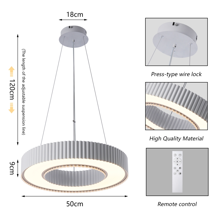 Brilagi - Reguliuojamas LED pakabinamas šviestuvas ant laido LUMIX LED/48W/230V 3000-6000K balta, skersmuo 50 cm + nuotolinis valdymas