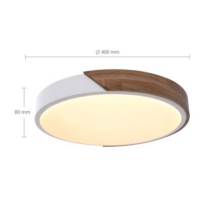 Brilagi - dimeriuojamas LED lubinis šviestuvas PILANA LED/48W/230V ąžuolas/balta, skersmuo 40 cm + nuotolinio valdymo pultas