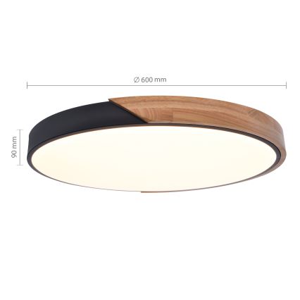 Brilagi - LED dimeriuojamas lubų šviestuvas PILANA LED/60W/230V 3000-6500K ąžuolas/juoda skers. 60 cm + nuotolinis valdymas