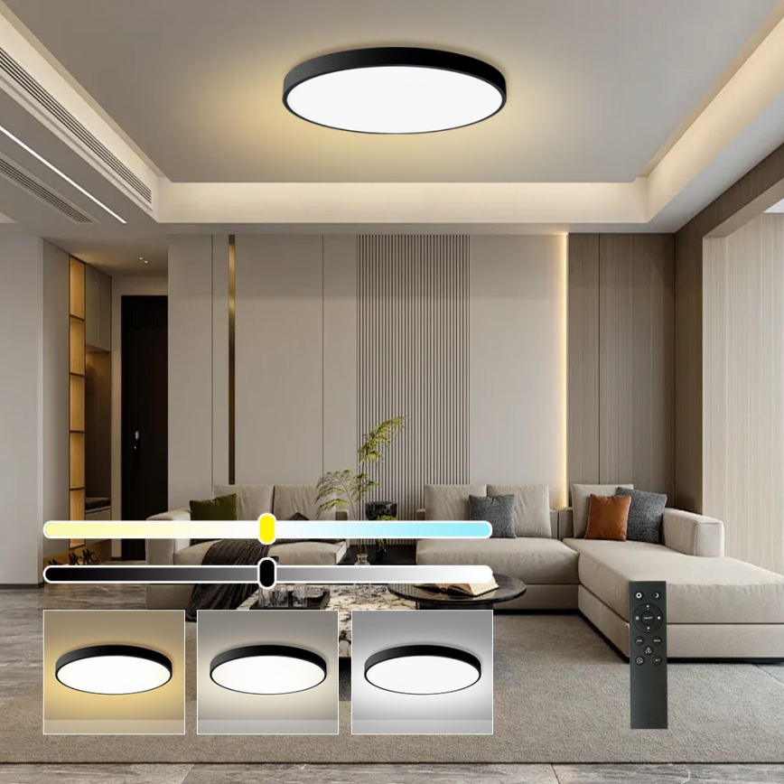 Brilagi - Dimeriuojamas LED lubų šviestuvas POOL SMART, 128 W, 230 V, 3000–6000 K, Ø 100 cm, Wi‑Fi (Tuya), juodas + nuotolinio valdymo pultas