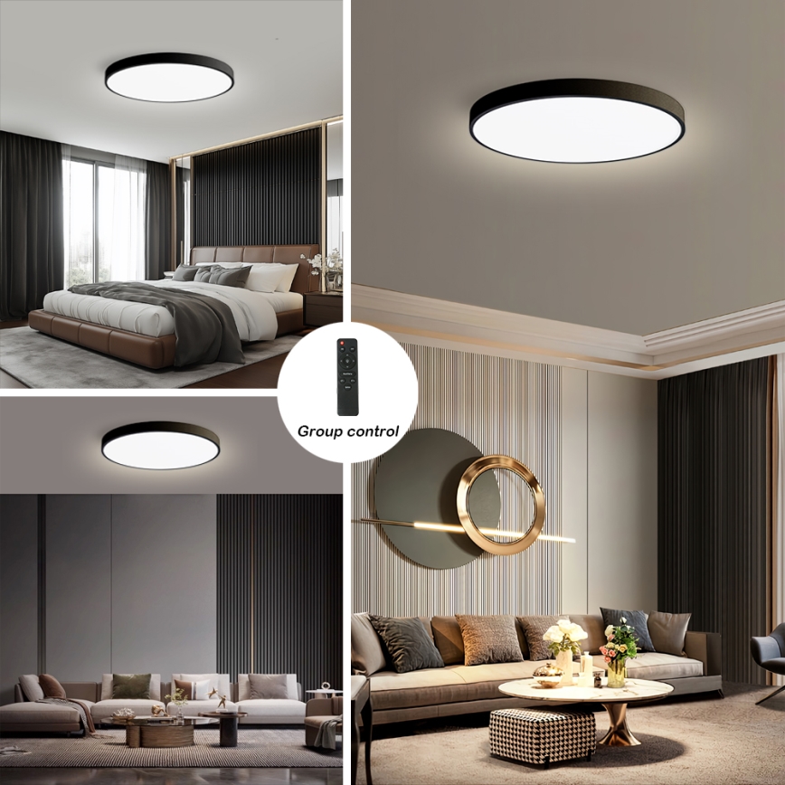 Brilagi - Dimeriuojamas LED lubų šviestuvas POOL SMART, 128 W, 230 V, 3000–6000 K, Ø 100 cm, Wi‑Fi (Tuya), juodas + nuotolinio valdymo pultas