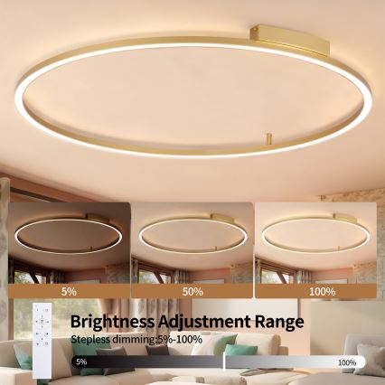 Brilagi - reguliuojamas LED lubinis šviestuvas PORTOFINO LED/85W/230V, 3000–6000 K, skersmuo 120 cm, auksinis, su nuotolinio valdymo pulteliu