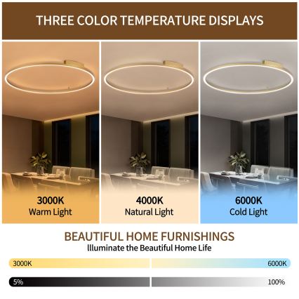 Brilagi - reguliuojamas LED lubinis šviestuvas PORTOFINO LED/85W/230V, 3000–6000 K, skersmuo 120 cm, auksinis, su nuotolinio valdymo pulteliu