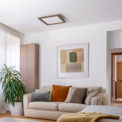 Brilagi - Dimeriuojamas LED lubinis šviestuvas SLIMFRAME WOOD LED/36W/230V 49,5x49,5 cm 3000-6000K tamsiai ruda + nuotolinis valdymas