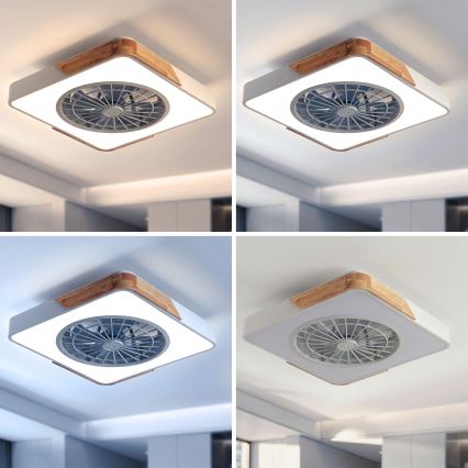 Brilagi - Dimeriuojamas LED stropinis šviestuvas su ventiliatoriumi LED/38W/230V 3000-6500K 3000-6500K 50x50 cm balta/ąžuolas + nuotolinis valdymas