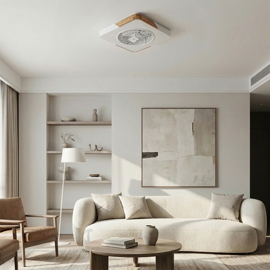 Brilagi - Dimeriuojamas LED stropinis šviestuvas su ventiliatoriumi LED/38W/230V 3000-6500K 3000-6500K 50x50 cm balta/ąžuolas + nuotolinis valdymas