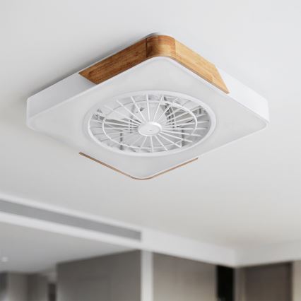 Brilagi - Dimeriuojamas LED stropinis šviestuvas su ventiliatoriumi LED/38W/230V 3000-6500K 3000-6500K 50x50 cm balta/ąžuolas + nuotolinis valdymas