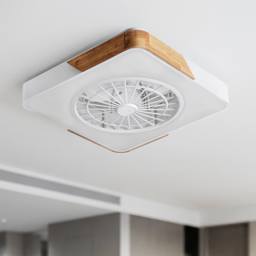 Brilagi - Dimeriuojamas LED stropinis šviestuvas su ventiliatoriumi LED/38W/230V 3000-6500K 3000-6500K 50x50 cm balta/ąžuolas + nuotolinis valdymas