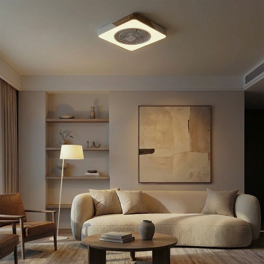 Brilagi - Dimeriuojamas LED stropinis šviestuvas su ventiliatoriumi LED/38W/230V 3000-6500K 3000-6500K 50x50 cm balta/ąžuolas + nuotolinis valdymas