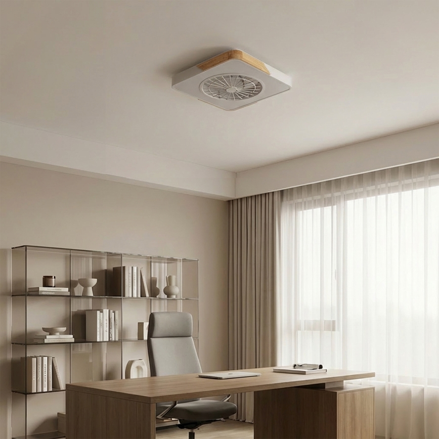 Brilagi - Dimeriuojamas LED stropinis šviestuvas su ventiliatoriumi LED/38W/230V 3000-6500K 3000-6500K 50x50 cm balta/ąžuolas + nuotolinis valdymas