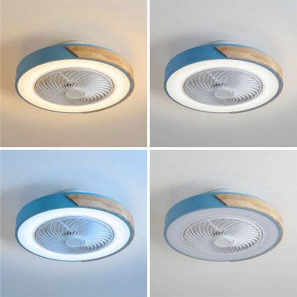 Brilagi - dimeriuojamas LED lubinis šviestuvas su ventiliatoriumi LED/38W/230V 3000-6500K 3000-6500K Ø 50 cm mėlyna/ąžuolas + nuotolinis valdymas