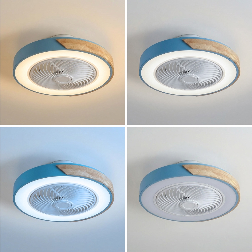 Brilagi - dimeriuojamas LED lubinis šviestuvas su ventiliatoriumi LED/38W/230V 3000-6500K 3000-6500K Ø 50 cm mėlyna/ąžuolas + nuotolinis valdymas