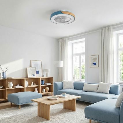 Brilagi - dimeriuojamas LED lubinis šviestuvas su ventiliatoriumi LED/38W/230V 3000-6500K 3000-6500K Ø 50 cm mėlyna/ąžuolas + nuotolinis valdymas