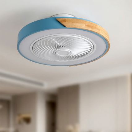 Brilagi - dimeriuojamas LED lubinis šviestuvas su ventiliatoriumi LED/38W/230V 3000-6500K 3000-6500K Ø 50 cm mėlyna/ąžuolas + nuotolinis valdymas