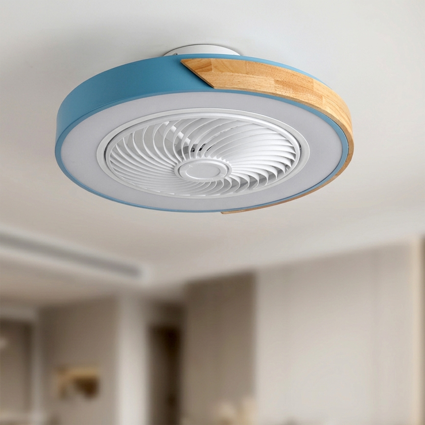 Brilagi - dimeriuojamas LED lubinis šviestuvas su ventiliatoriumi LED/38W/230V 3000-6500K 3000-6500K Ø 50 cm mėlyna/ąžuolas + nuotolinis valdymas