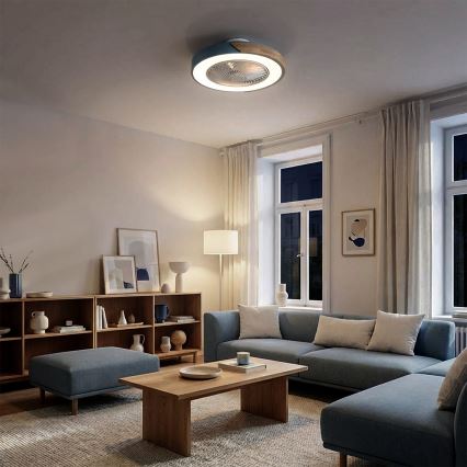 Brilagi - dimeriuojamas LED lubinis šviestuvas su ventiliatoriumi LED/38W/230V 3000-6500K 3000-6500K Ø 50 cm mėlyna/ąžuolas + nuotolinis valdymas