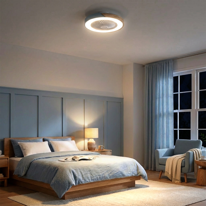 Brilagi - dimeriuojamas LED lubinis šviestuvas su ventiliatoriumi LED/38W/230V 3000-6500K 3000-6500K Ø 50 cm mėlyna/ąžuolas + nuotolinis valdymas