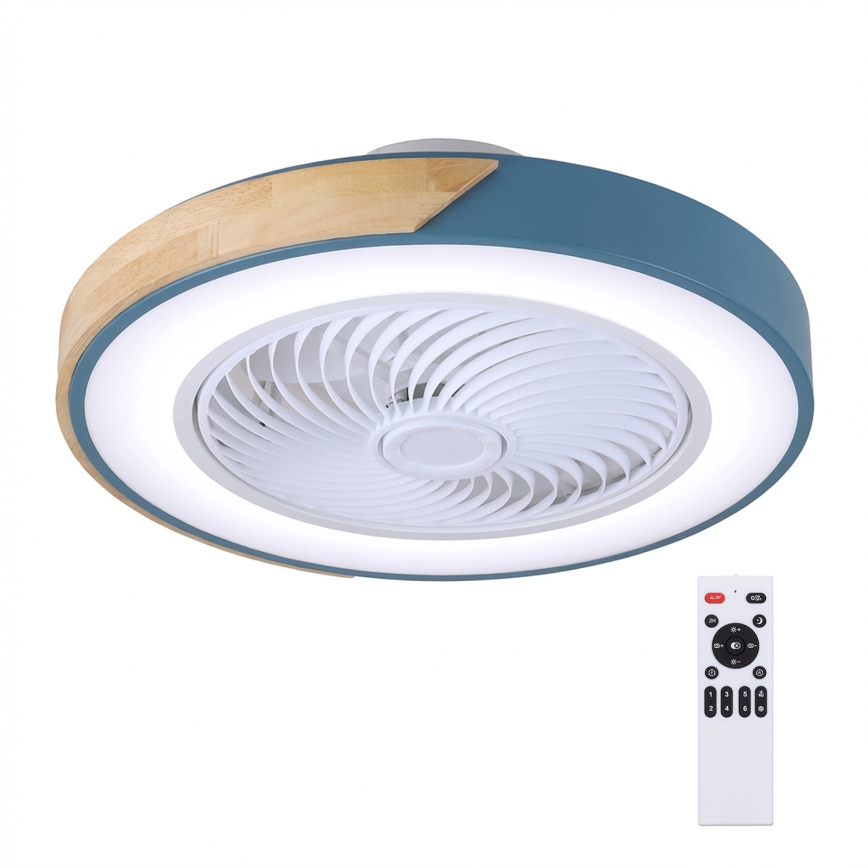 Brilagi - dimeriuojamas LED lubinis šviestuvas su ventiliatoriumi LED/38W/230V 3000-6500K 3000-6500K Ø 50 cm mėlyna/ąžuolas + nuotolinis valdymas