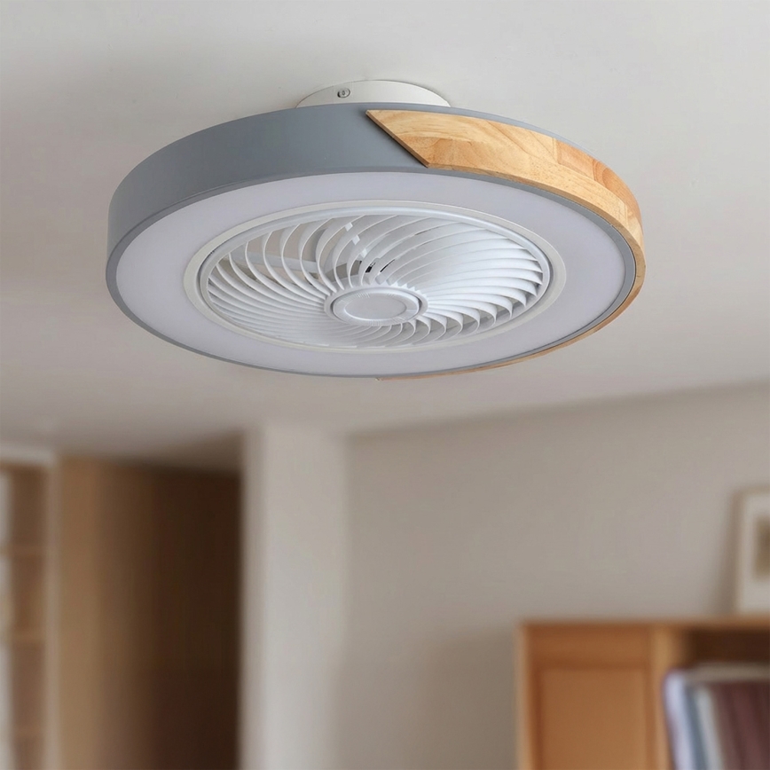 Brilagi - dimeriuojamas LED lubų šviestuvas su ventiliatoriumi LED/38W/230V 3000-6500K 3000-6500K skersmuo 50 cm pilka/ąžuolas + nuotolinis valdymas