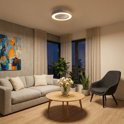Brilagi - dimeriuojamas LED lubų šviestuvas su ventiliatoriumi LED/38W/230V 3000-6500K 3000-6500K skersmuo 50 cm pilka/ąžuolas + nuotolinis valdymas