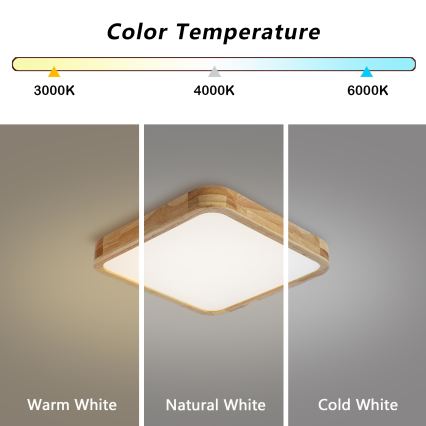 BRILAGI - reguliuojamas LED lubinis šviestuvas WOODLINE SQUARE LED/48W/230V 3000-6000K ąžuolas 40x40 cm + nuotolinis valdymas