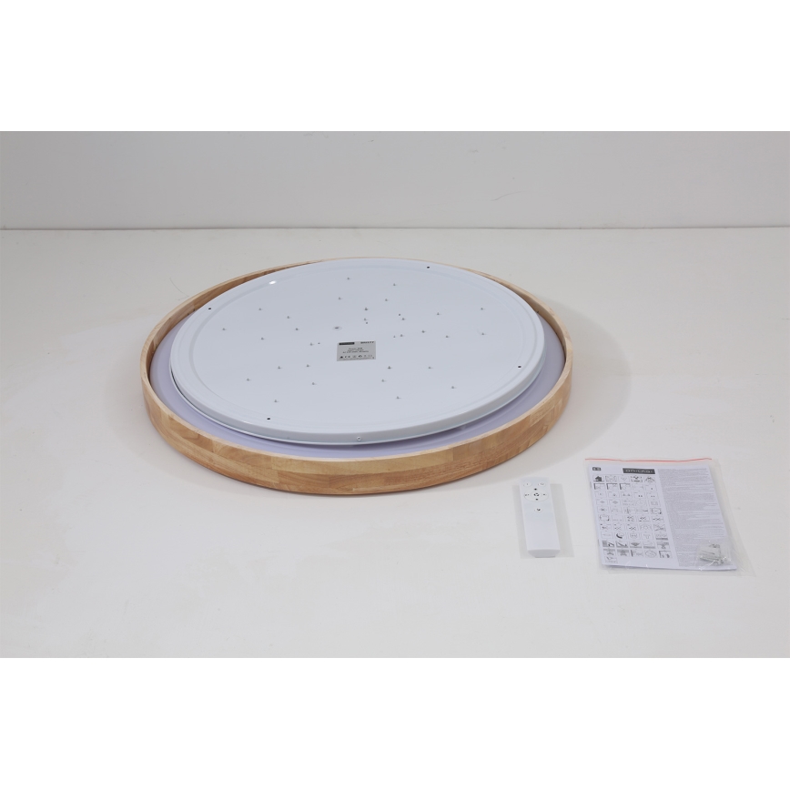 Brilagi - Dimeriuojamas LED lubų šviestuvas WOODROUND LED/40W/230V 3000-6000K skersmuo 60 cm mediena CRI 90 + nuotolinis valdymas