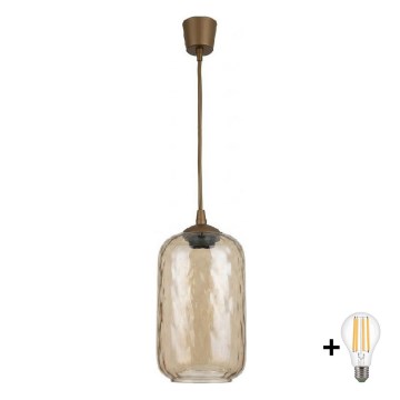 BRILAGI - RETRO GLASS LED pakabinamas šviestuvas su laidu 1xE27/60W/230V, skersmuo 14 cm, ruda/dūminė ruda