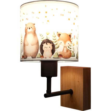 BRILAGI - Vaikiška sieninė lempa BOBO WOOD 1xE27/25W/230V ąžuolas/juoda/balta/gyvūnėliai