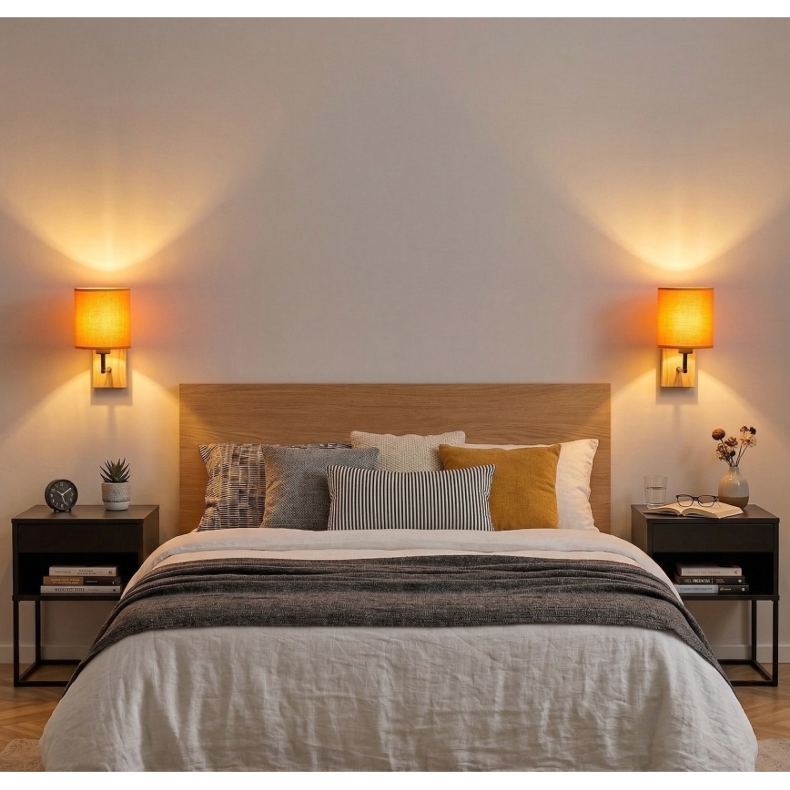 Brilagi - Sieninė lempa NUBILA WOOD 1xE27/25W/230V ąžuolas/juoda/oranžinė