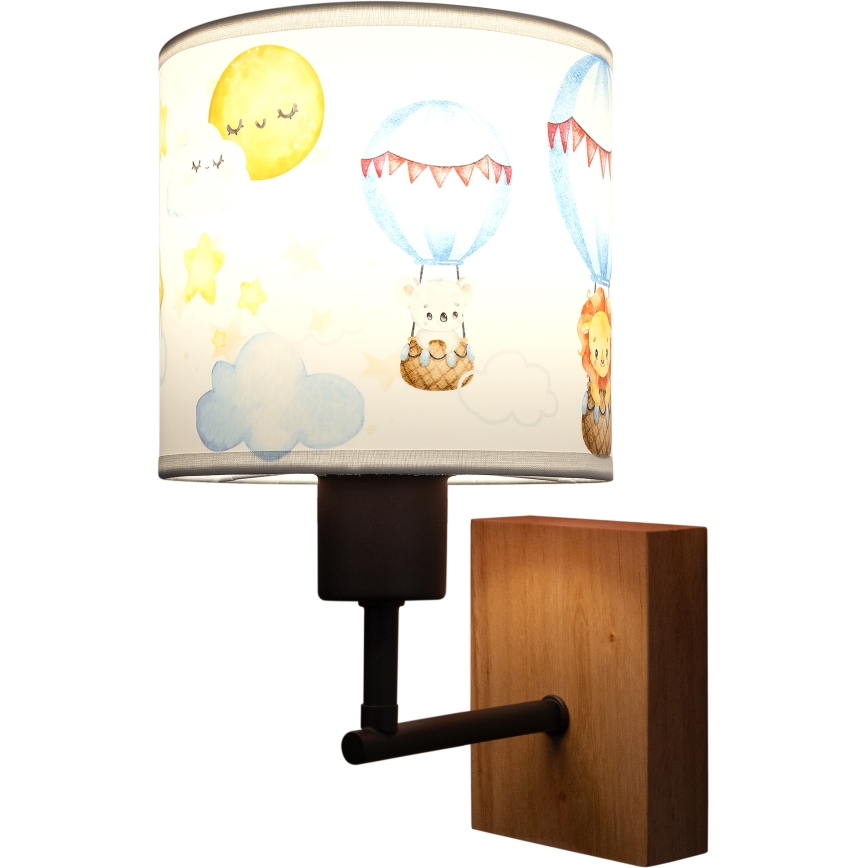 BRILAGI - Vaikiškas sieninis šviestuvas BOBO WOOD 1xE27/25W/230V ąžuolas/juoda/balta/gyvūnėliai