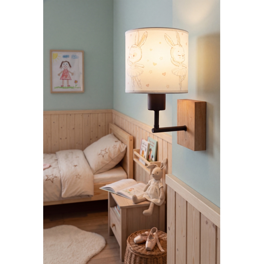 BRILAGI - Vaikiška sieninė lempa BOBO WOOD 1xE27/25W/230V ąžuolas/juoda/balta/triušiukai