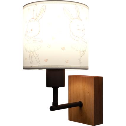 BRILAGI - Vaikiška sieninė lempa BOBO WOOD 1xE27/25W/230V ąžuolas/juoda/balta/triušiukai