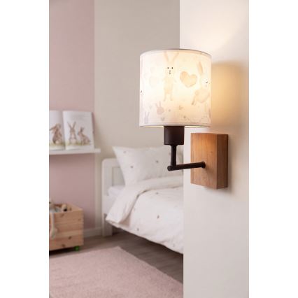 BRILAGI - Vaikiškas sieninis šviestuvas BOBO WOOD 1xE27/25W/230V ąžuolas/juoda/balta/triušiukai