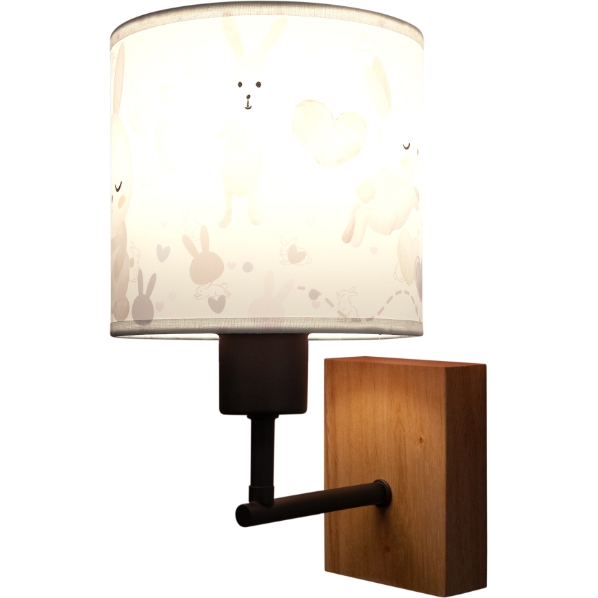 BRILAGI - Vaikiškas sieninis šviestuvas BOBO WOOD 1xE27/25W/230V ąžuolas/juoda/balta/triušiukai