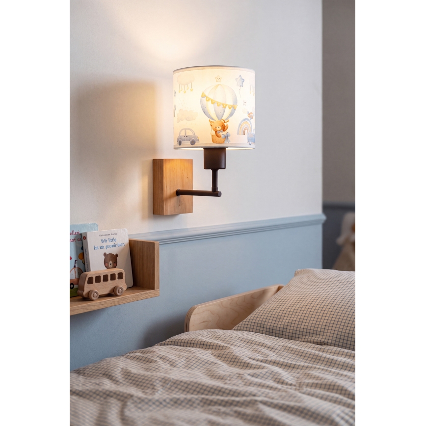 BRILAGI - Vaikiškas sieninis šviestuvas BOBO WOOD 1xE27/25W/230V ąžuolas/juoda/balta/mėlyna/meškiukai