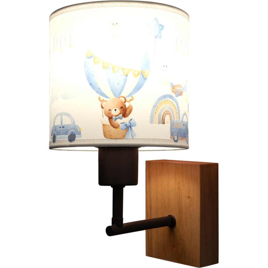 BRILAGI - Vaikiškas sieninis šviestuvas BOBO WOOD 1xE27/25W/230V ąžuolas/juoda/balta/mėlyna/meškiukai