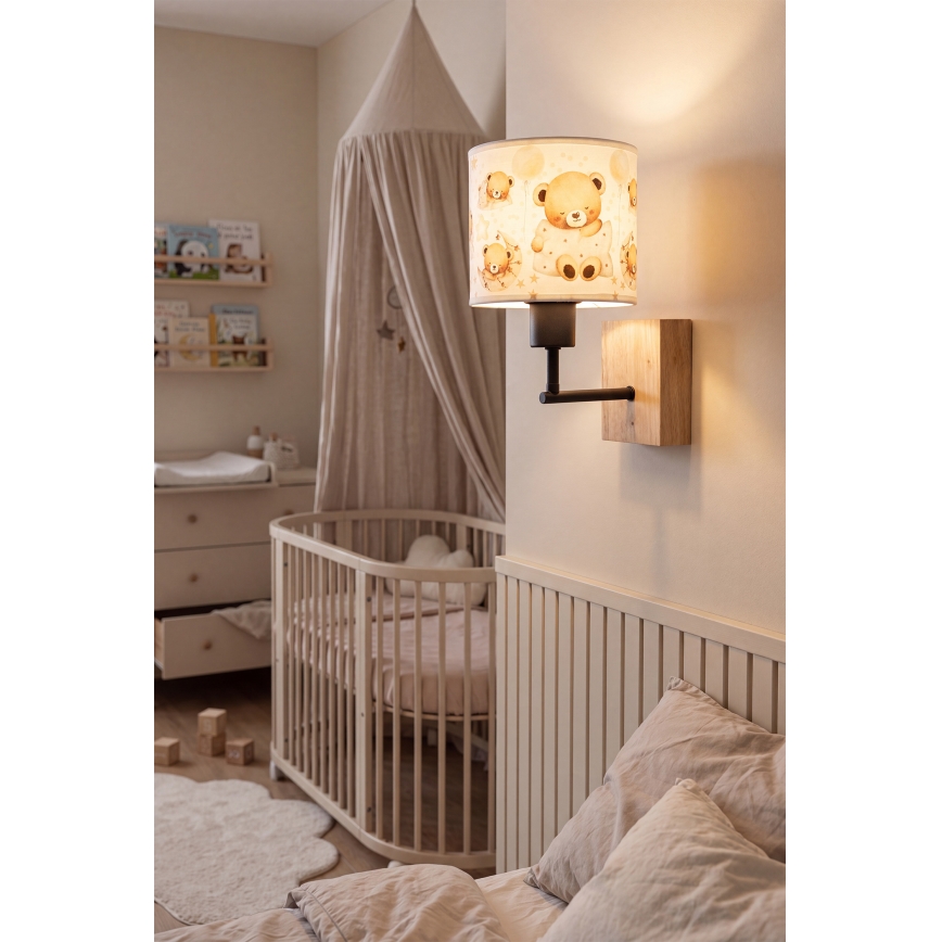BRILAGI - Vaikiška sieninė lempa BOBO WOOD 1xE27/25W/230V ąžuolas/juoda/balta/meškiukai