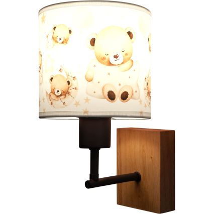 BRILAGI - Vaikiška sieninė lempa BOBO WOOD 1xE27/25W/230V ąžuolas/juoda/balta/meškiukai