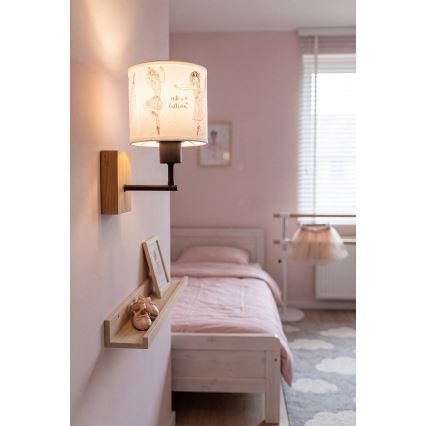 BRILAGI - Vaikiškas sieninis šviestuvas BOBO WOOD 1xE27/25W/230V ąžuolas/juoda/balta/rožinė/baleto bateliai