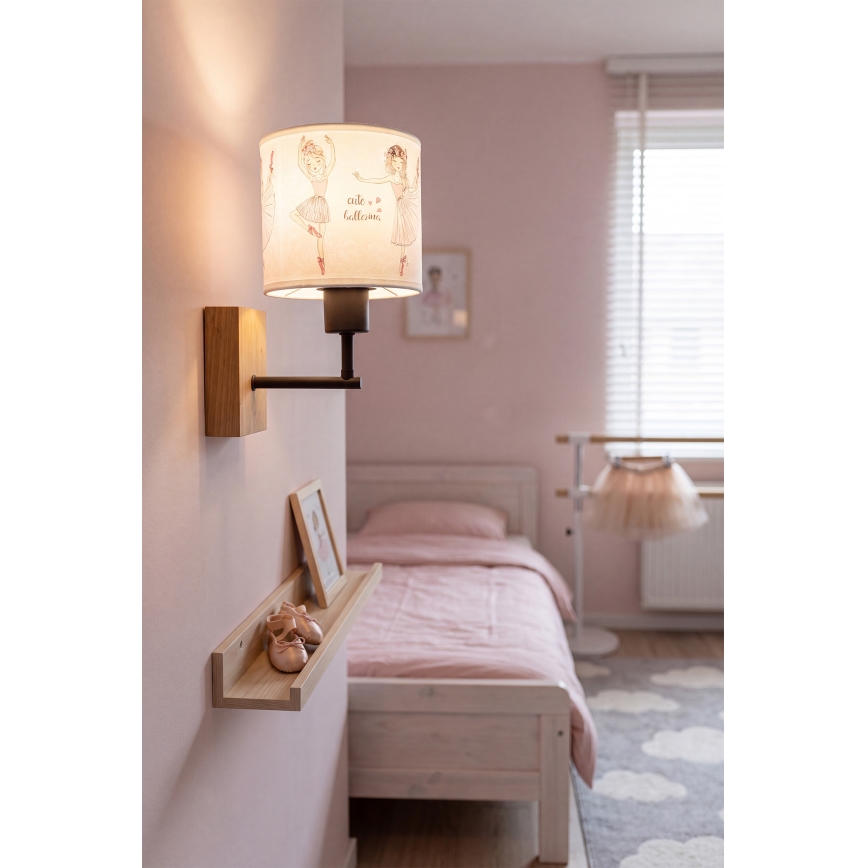 BRILAGI - Vaikiškas sieninis šviestuvas BOBO WOOD 1xE27/25W/230V ąžuolas/juoda/balta/rožinė/baleto bateliai
