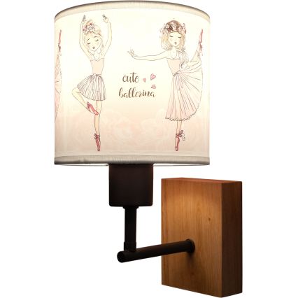 BRILAGI - Vaikiškas sieninis šviestuvas BOBO WOOD 1xE27/25W/230V ąžuolas/juoda/balta/rožinė/baleto bateliai