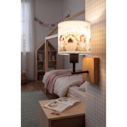 BRILAGI - Vaikiška sieninė lempa BOBO WOOD 1xE27/25W/230V ąžuolas/juoda/balta/rožinė/fėjos