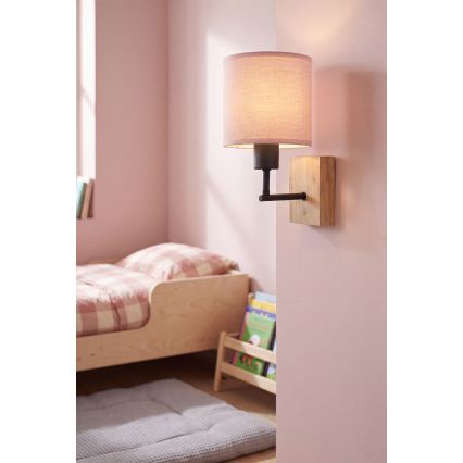 BRILAGI - Vaikiška sieninė lempa BOBO WOOD 1xE27/25W/230V ąžuolas/juoda/rožinė