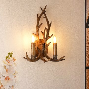 Brilagi - Sieninis šviestuvas DEER 2xE14/10W/230V, ragai