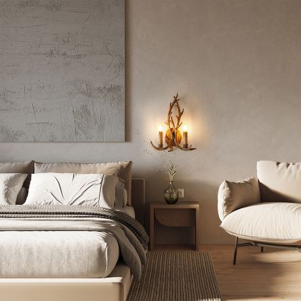 Brilagi - Sieninis šviestuvas DEER 2xE14/10W/230V, ragai