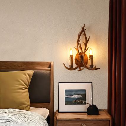 Brilagi - Sieninis šviestuvas DEER 2xE14/10W/230V, ragai