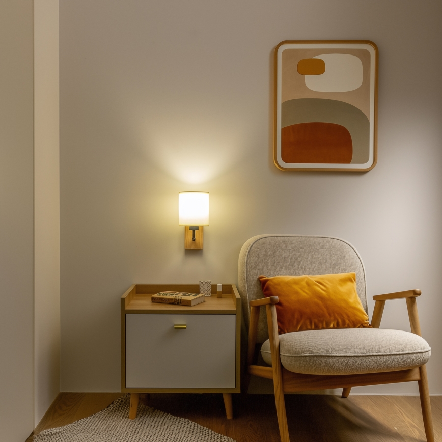 Brilagi - Sieninis šviestuvas NUBILA WOOD 1xE27/25W/230V ąžuolas/juoda/kremas