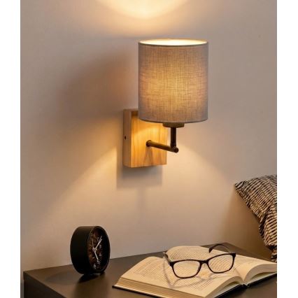 Brilagi - Sieninis šviestuvas NUBILA WOOD 1xE27/25W/230V ąžuolas/juoda/šviesiai pilka